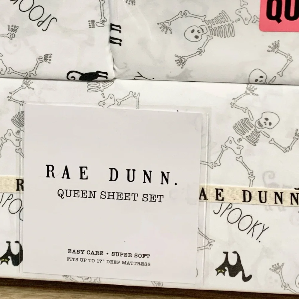 Rae Dunn Spooky Skeletons Black Cat Sheet Set - QUEEN - NEW
